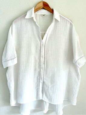 Max Studio London White Textured Oversized Blouse Size S (Fits L)